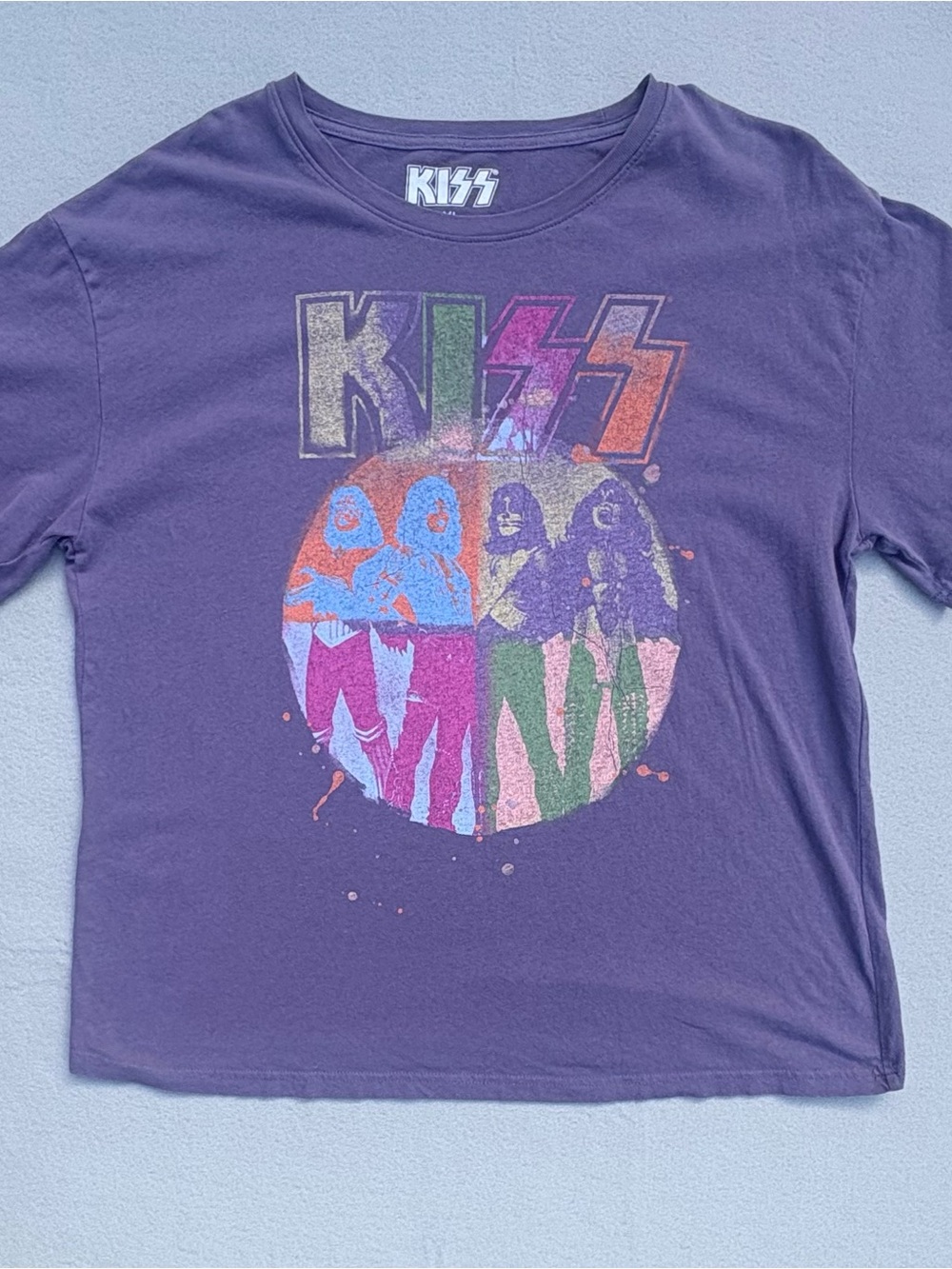 KISS Band Graphic T-Shirt Women's Size XL Purple Vintage Wash Cotton